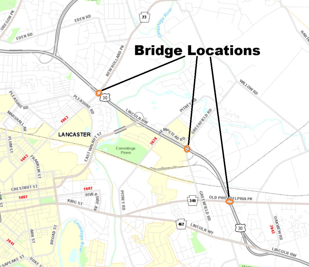 map indicating bridge locations