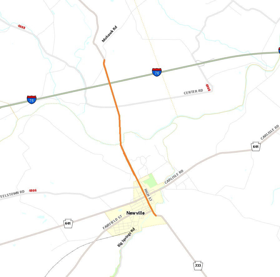 Map shows location of Route 233 resurfacing project in Cumberland County.