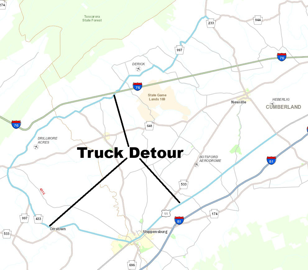 map indicating truck detour route