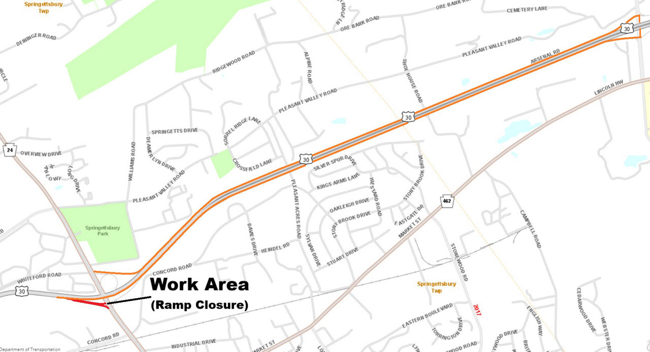 map indicating project location and detour route