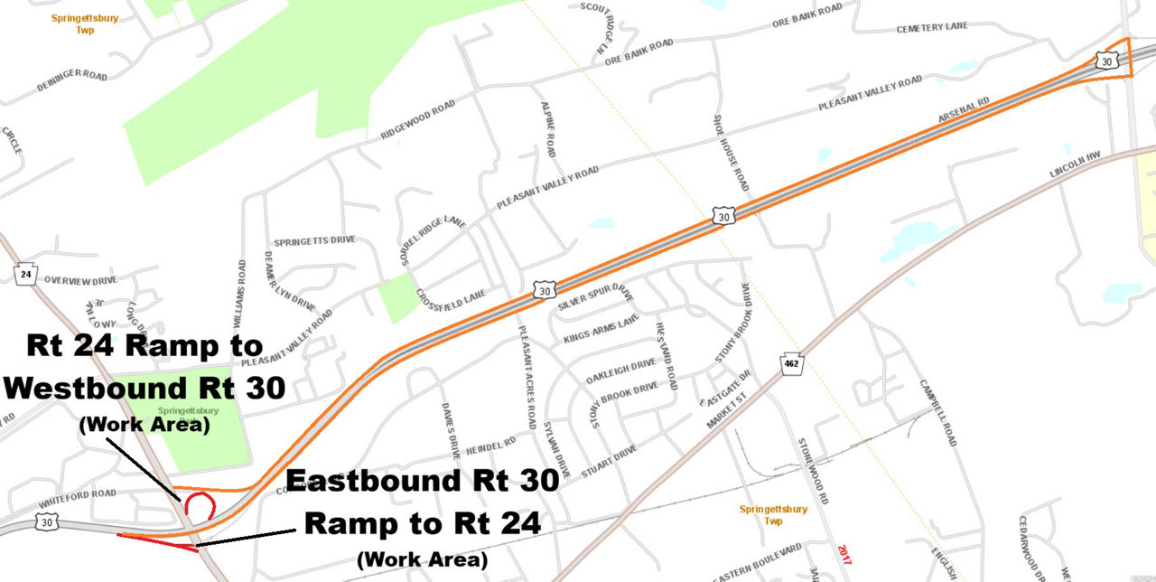 map indicating project location and detour route