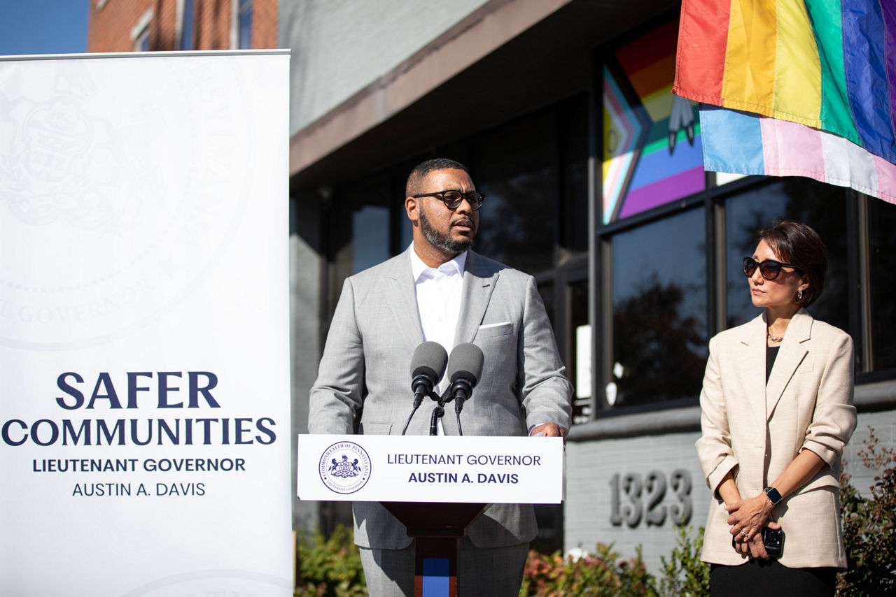 Lt. Gov. Austin Davis joined state and local leaders to highlight $10 million in funding for nonprofit organizations to protect the safety and security of their facilities at a news conference. Pictured here is Lt. Governor Austin Davis delivering remarks during the event.