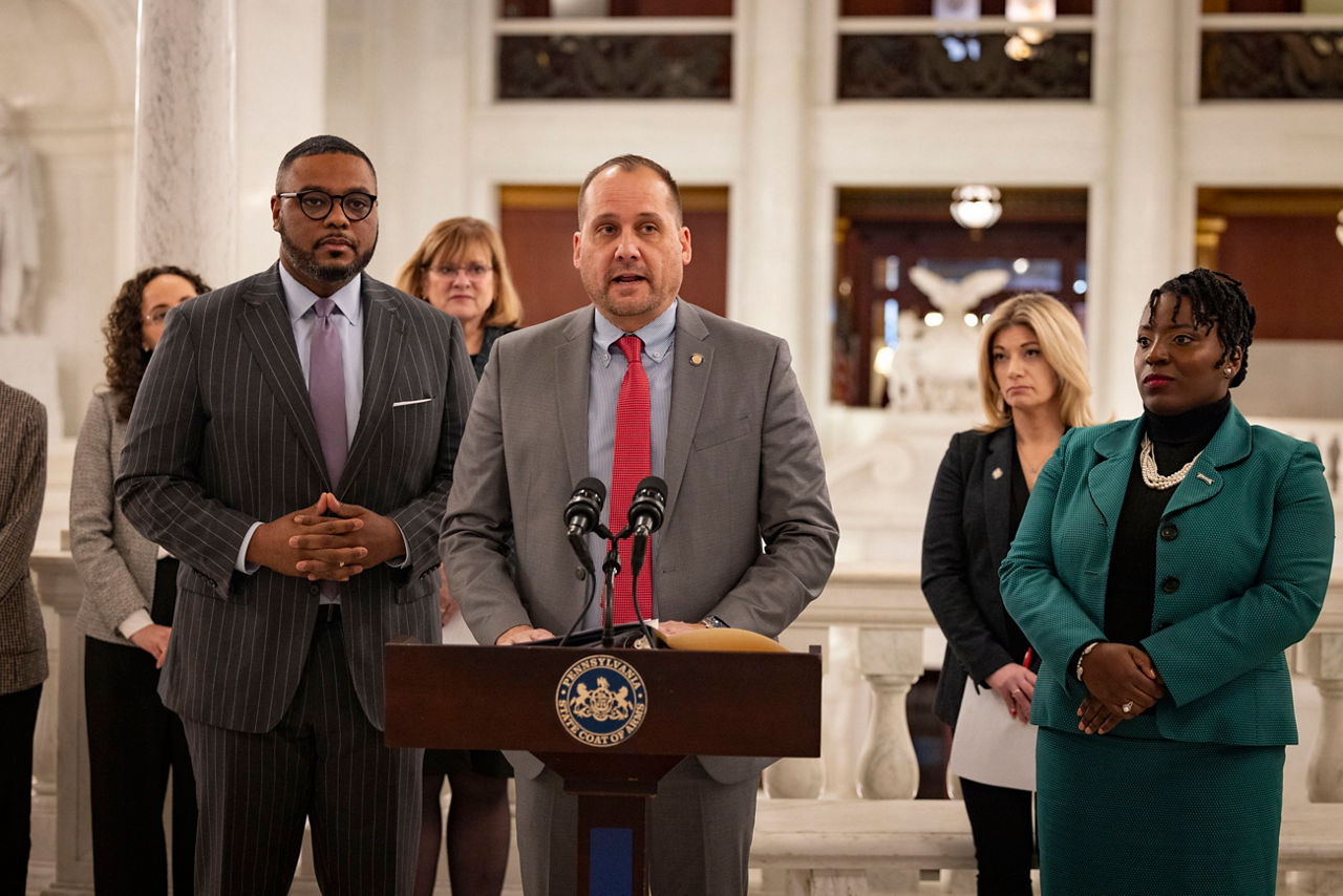 Senator Wayne Langerholc highlights a $2.5 million federal award to establish a new statewide sexual assault kit tracking system to transform the Commonwealths ability to support survivors of sexual violence, in Harrisburg, PA on January 27, 2025.