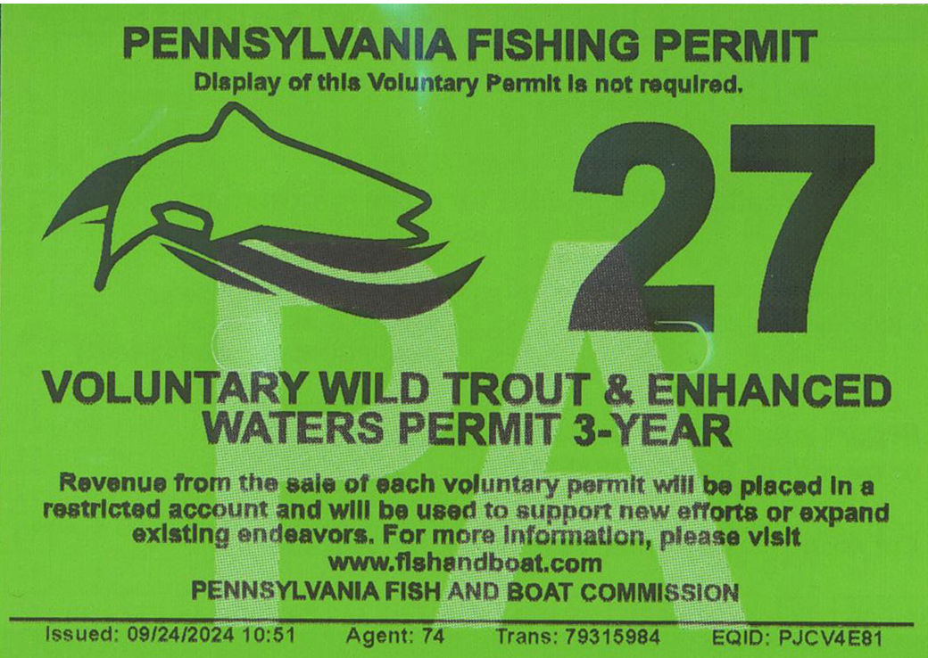 Photo of a 2027 3-year Voluntary Wild Trout and Enhanced Waters Permit 