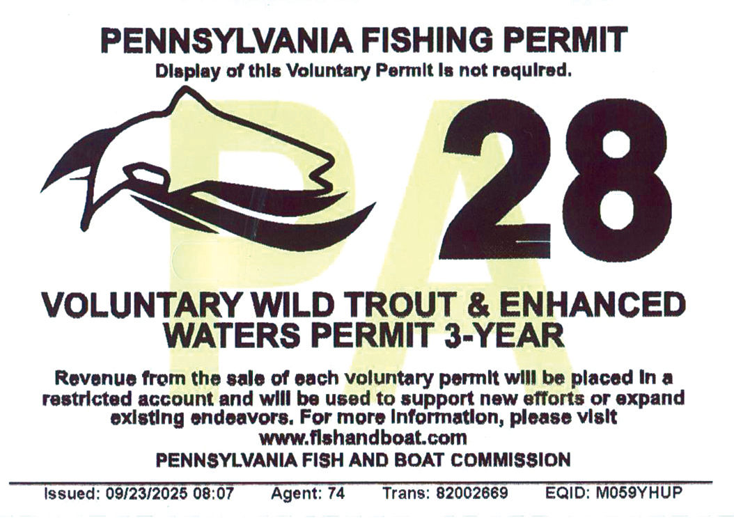 Digital mockup of a 2028 3-Year Voluntary Wild Trout and Enhanced Waters Permit