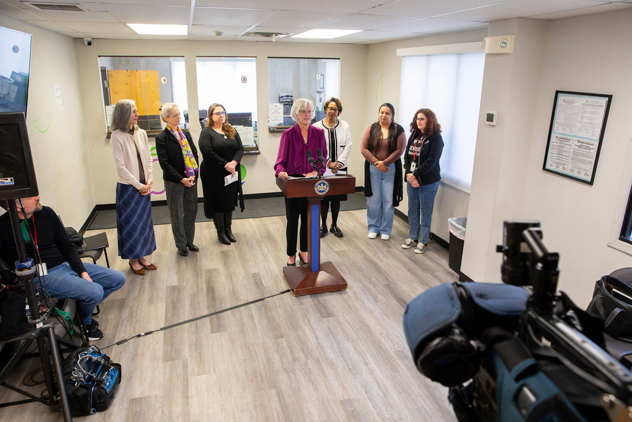 Allentown, PA. Kelly Primus, Deputy Secretary, Department of Drug and Alcohol Programs, speaks during Thursdays press conference. Leadership from the Shapiro Administration spotlight the $12.3 million invested over three years to support and improve maternal and child health initiatives in Pennsylvania during a visit to the Maternal and Family Health Services WIC Center in Allentown. Earlier this year, the Administration released Pennsylvania's first comprehensive "Healthy Moms, Vibrant Futures" strategic action plan, which covers strategic goals, data and research, and recommendations to combat maternal health disparities that shape quality of life for both mothers and their children. April 30, 2026.