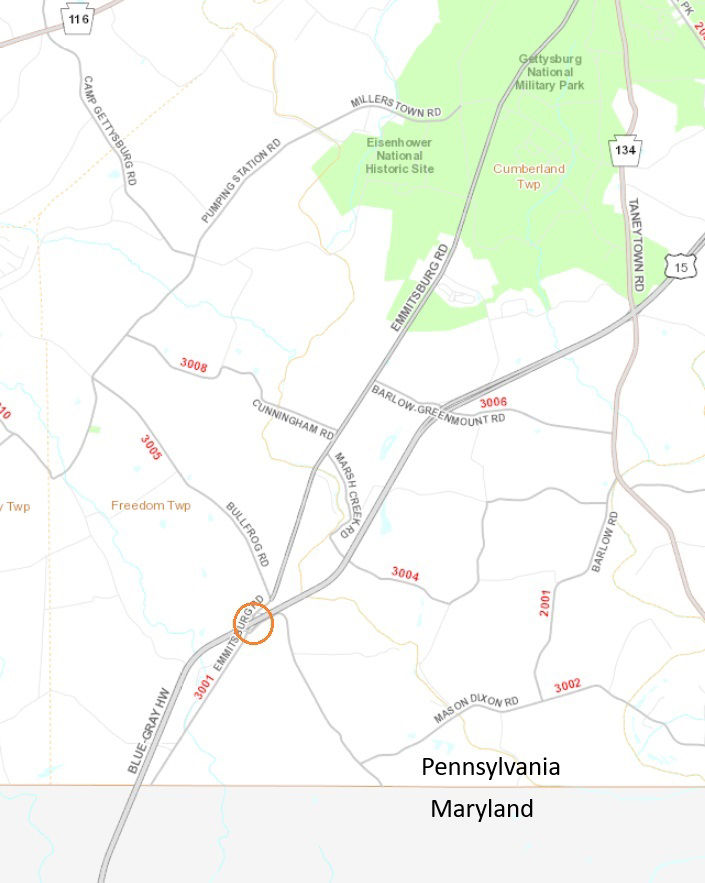 Emmitsburg Road over Route 15 near Gettysburg in Adams County.