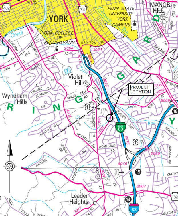 map indicating bridge location