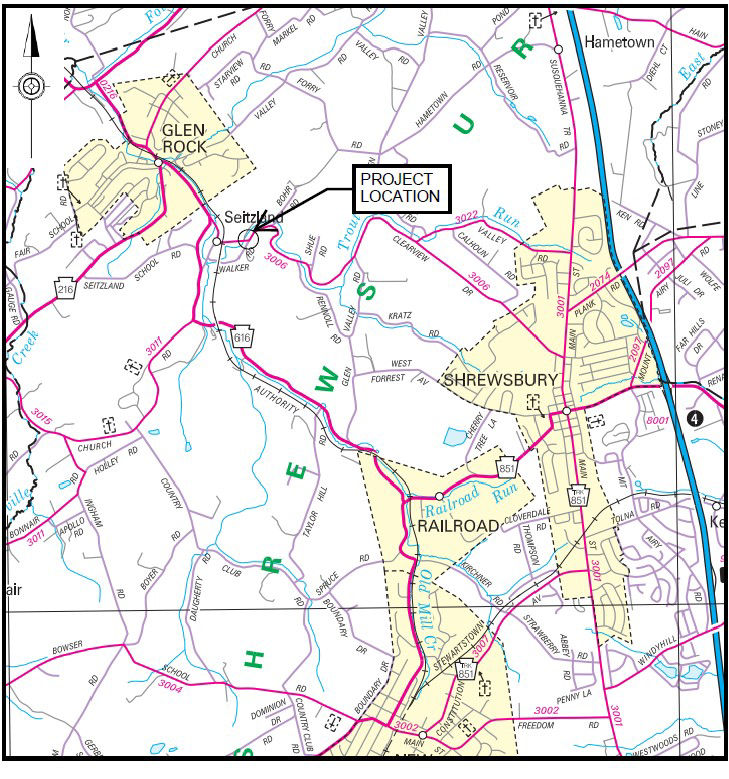 Location of West Clearview Drive bridge replacement project in York County.