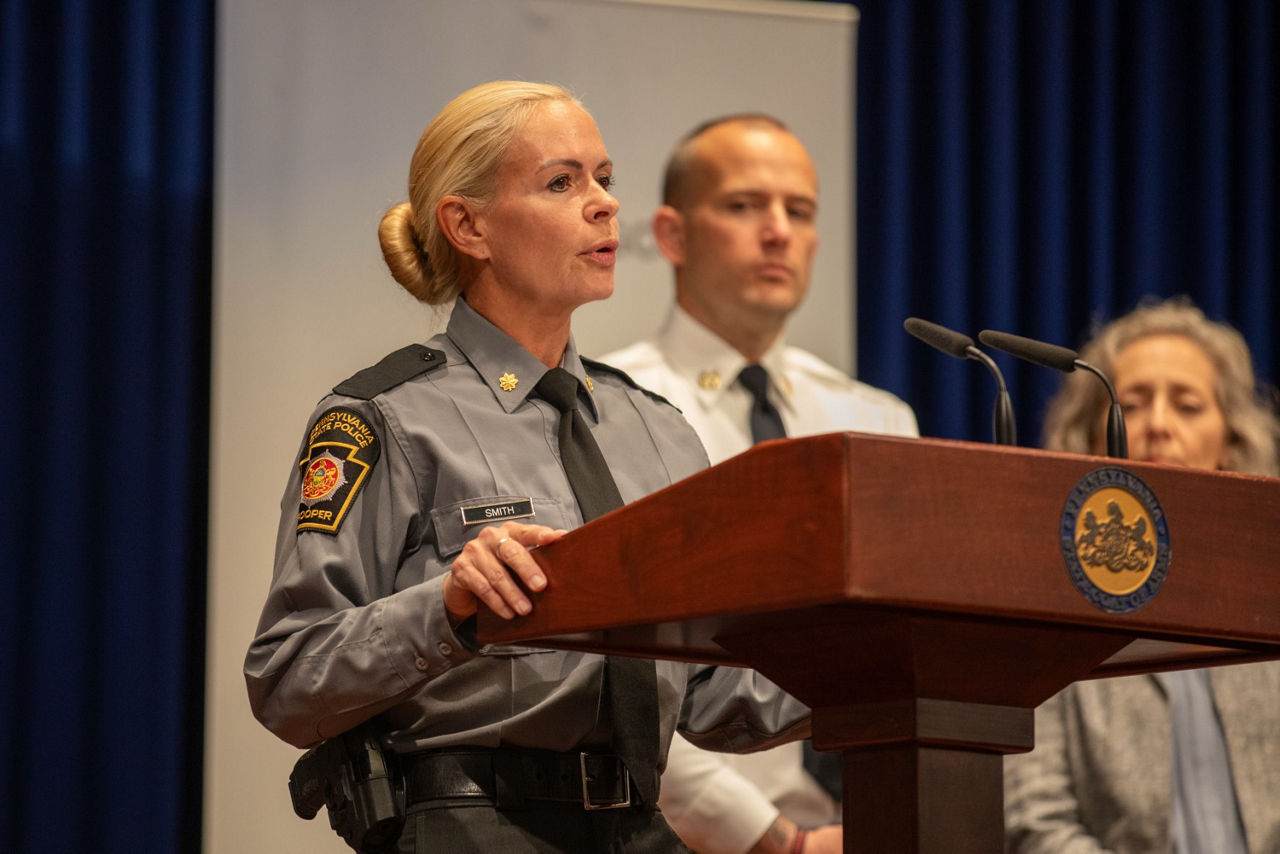 Major Colette Smith, Director, Bureau of Forensic Services, Pennsylvania State Police, joined state and local officials to highlight Pennsylvania’s progress in implementing the Commonwealth’s first statewide sexual assault evidence tracking system which is improving transparency, accountability, and support for survivors.