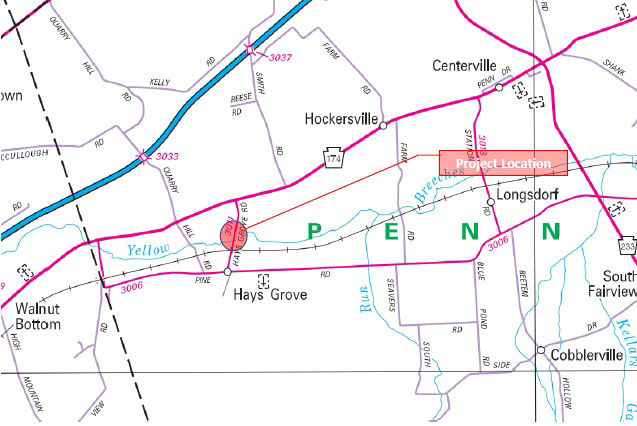 Location of Hays Grove Road Bridge Replacement Project in Cumberland County.