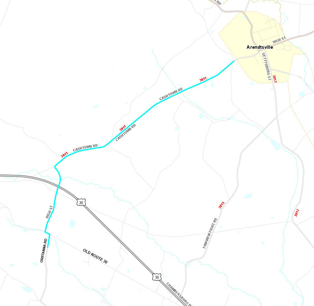 Route 3011 resurfacing project from just south of Old Route 30 to Winding Road near Arendtsville Borough,  in Franklin Township, Adams County