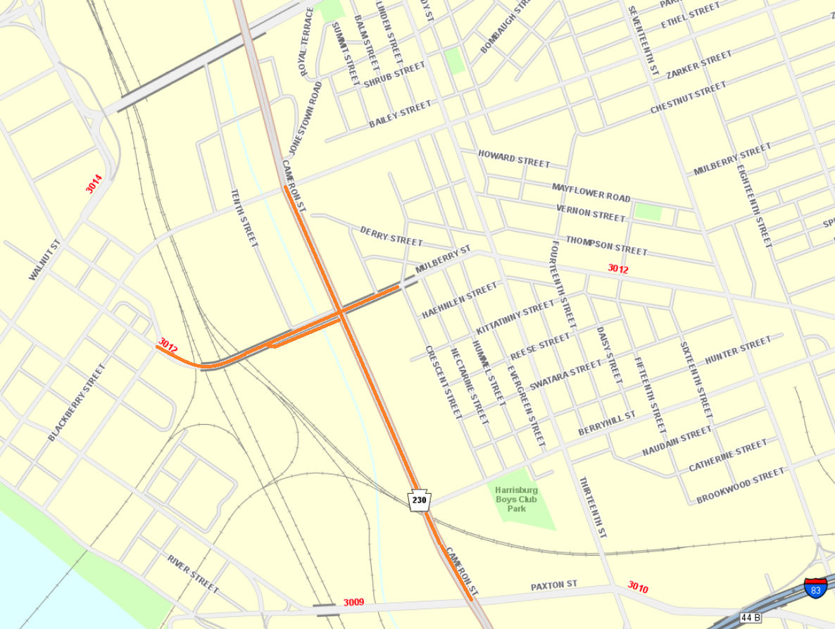 An inspection is scheduled on the Mulberry Street (Route 3012) bridge spanning Cameron Street and nearby railroad tracks in the City of Harrisburg, Dauphin County.