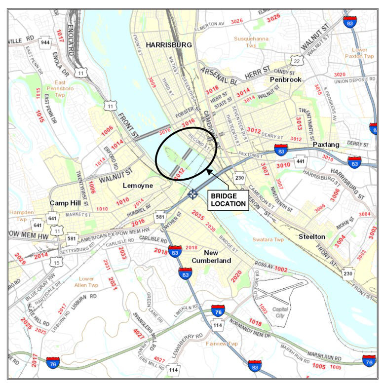 map indicating bridge location