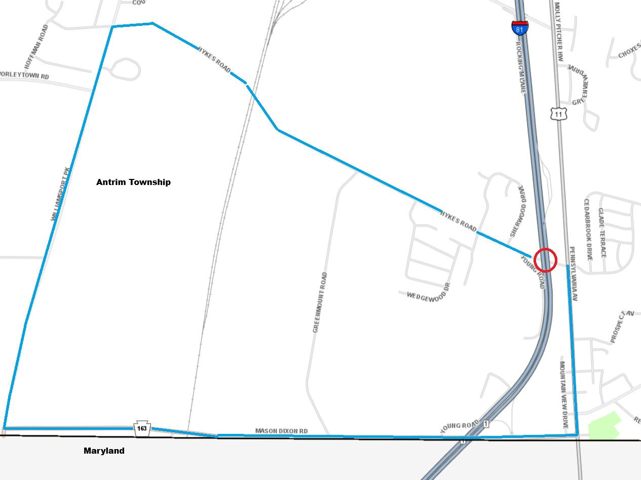 Location of the Hykes Road Bridge project in Franklin County.