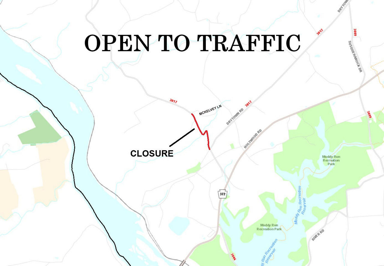 Location of section of River Road that opened to traffic.