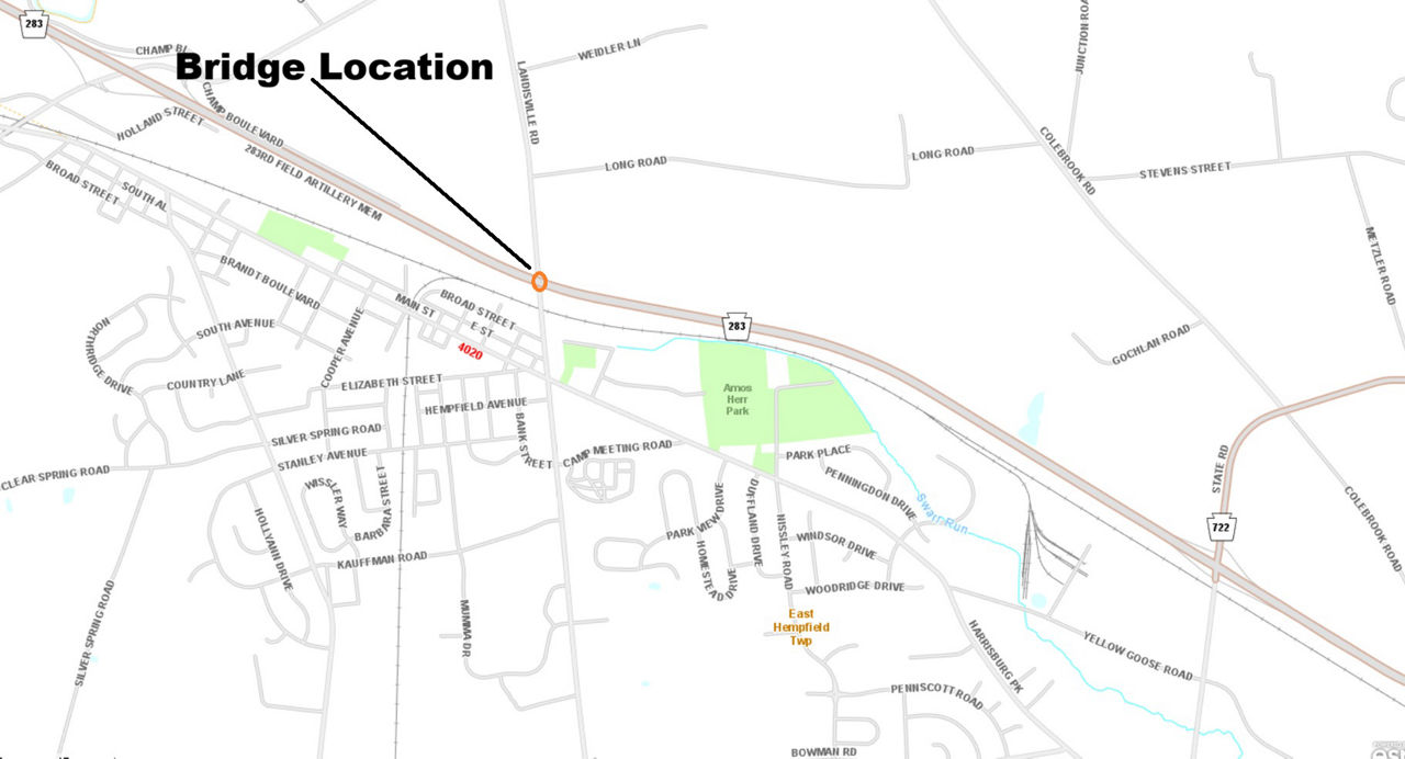 map indicating bridge location