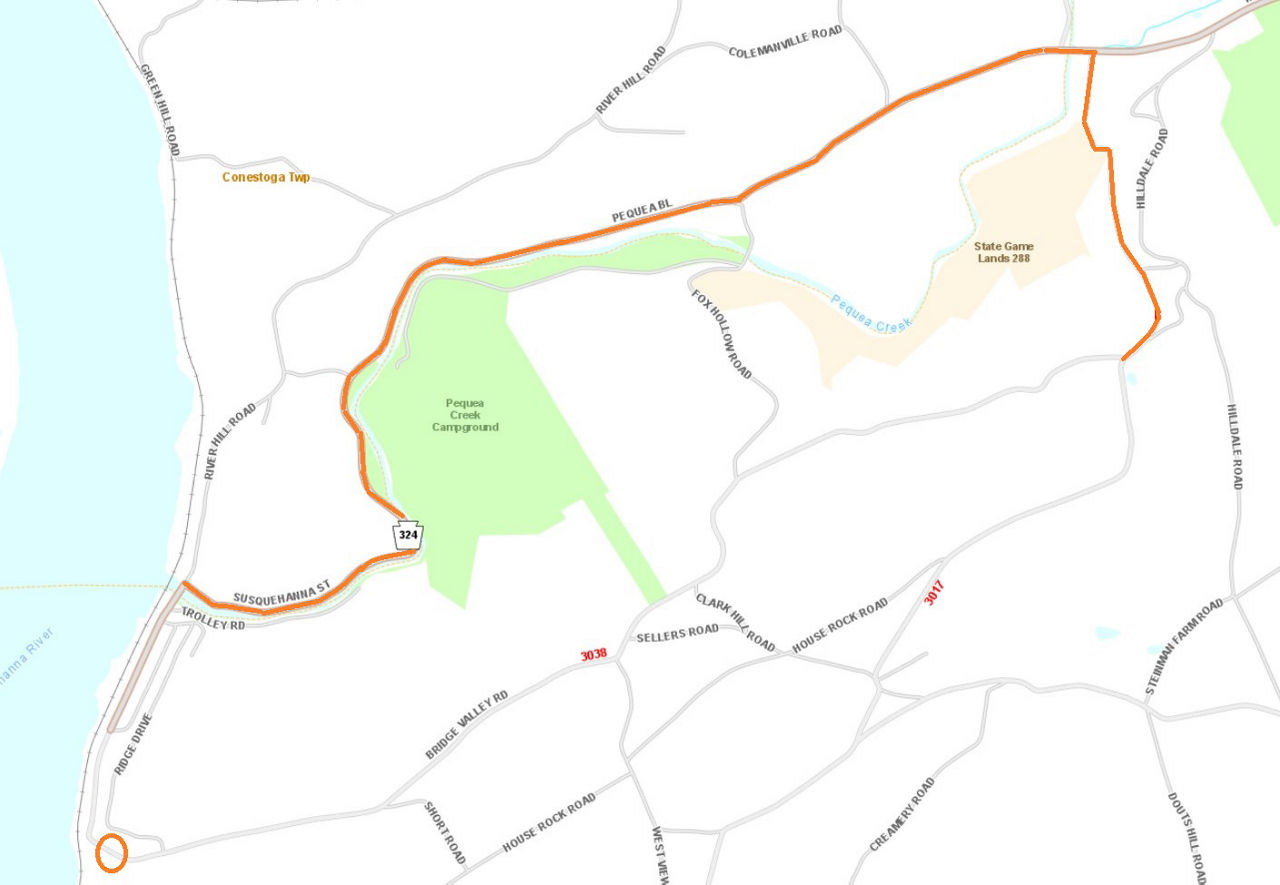 Location of Bridge Valley Road bridge replacement project in Martic Township, Lancaster County.