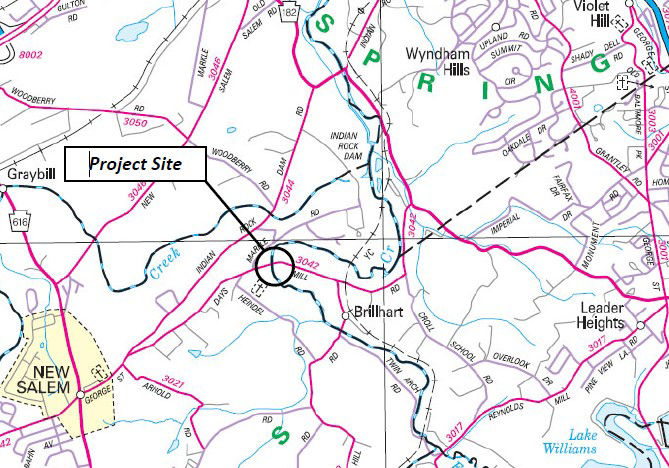 Location of Days Mill Road bridge rehab project.