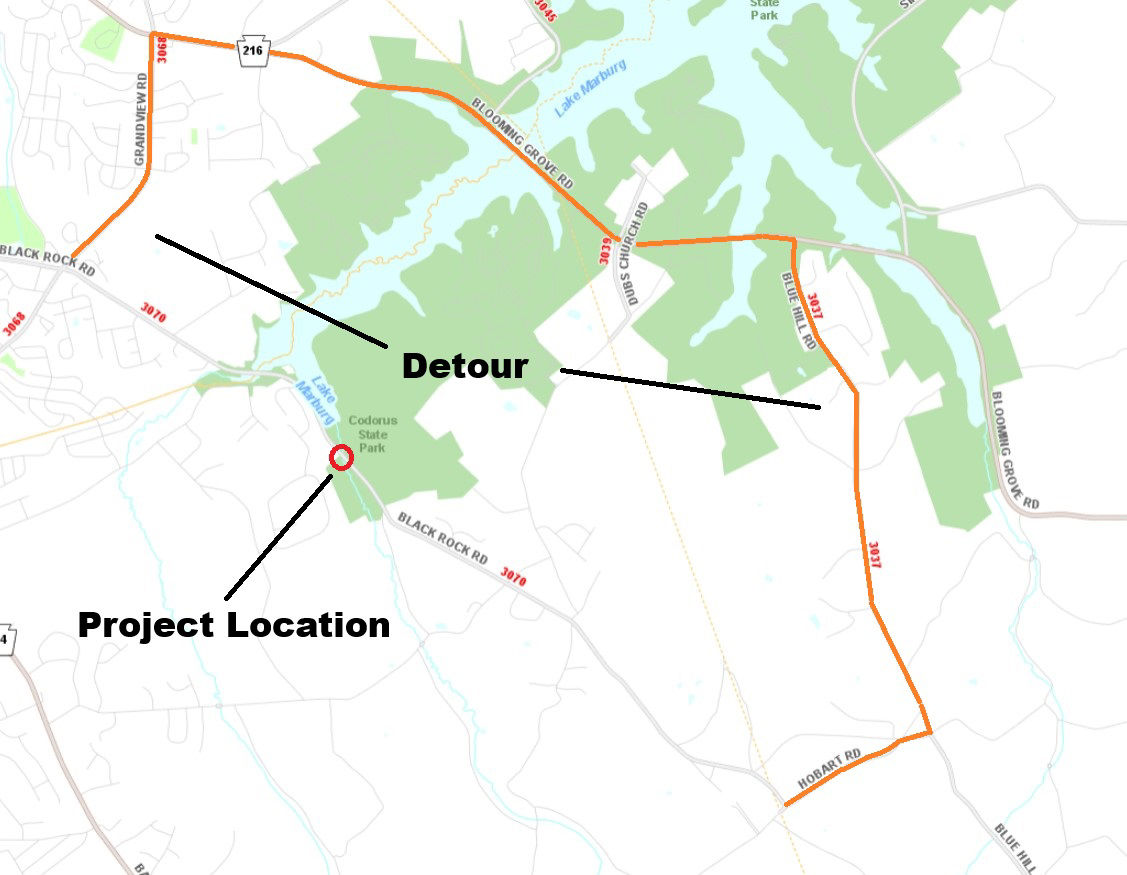 Location of Black Rock Road bridge replacement project and associated detour route.