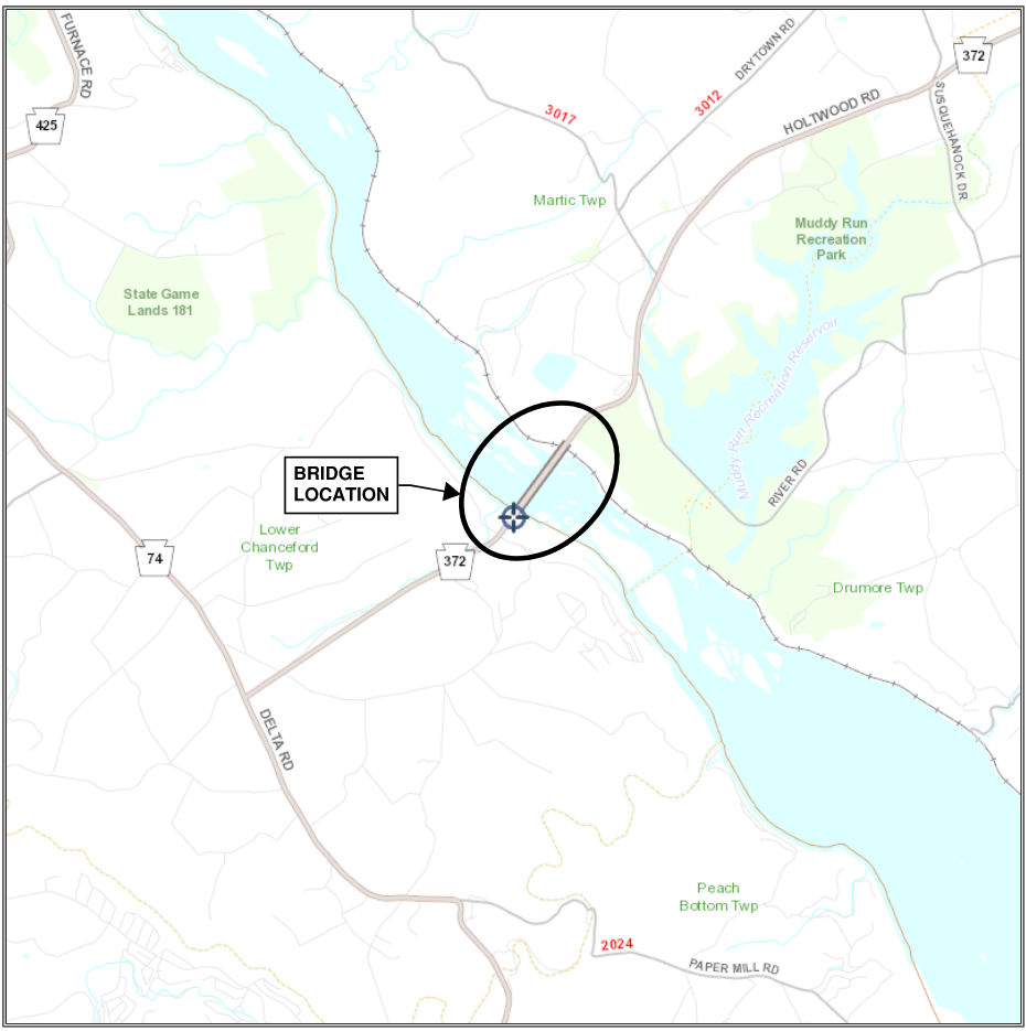 map indicating bridge location
