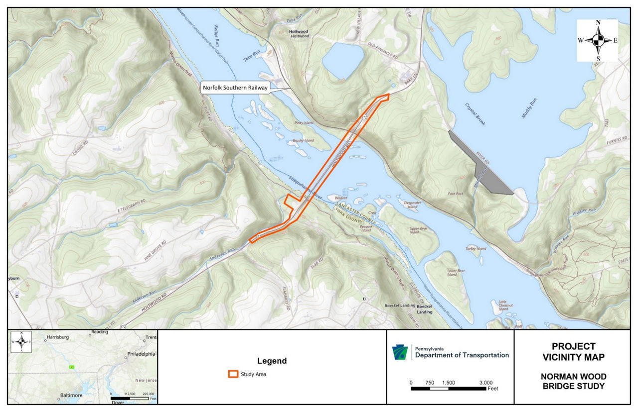 map indicating bridge location