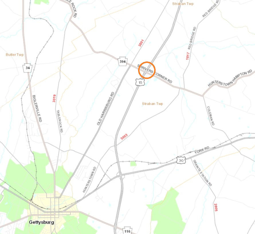 Location of Route 394 bridge inspection near Gettysburg.