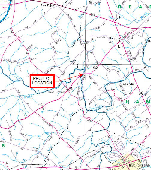 The location of the Route 394 bridge in Adams County.