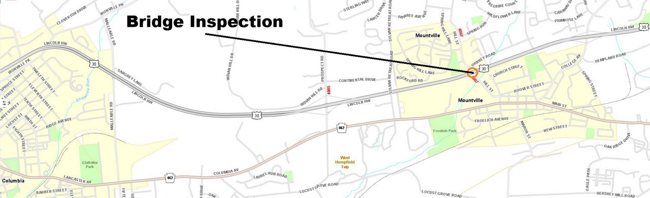Map indicating location of bridge inspection