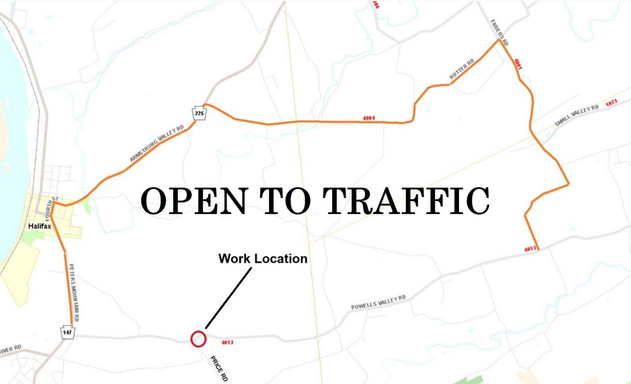 Powells Valley Road in Wayne Township, Dauphin County, is open to traffic.