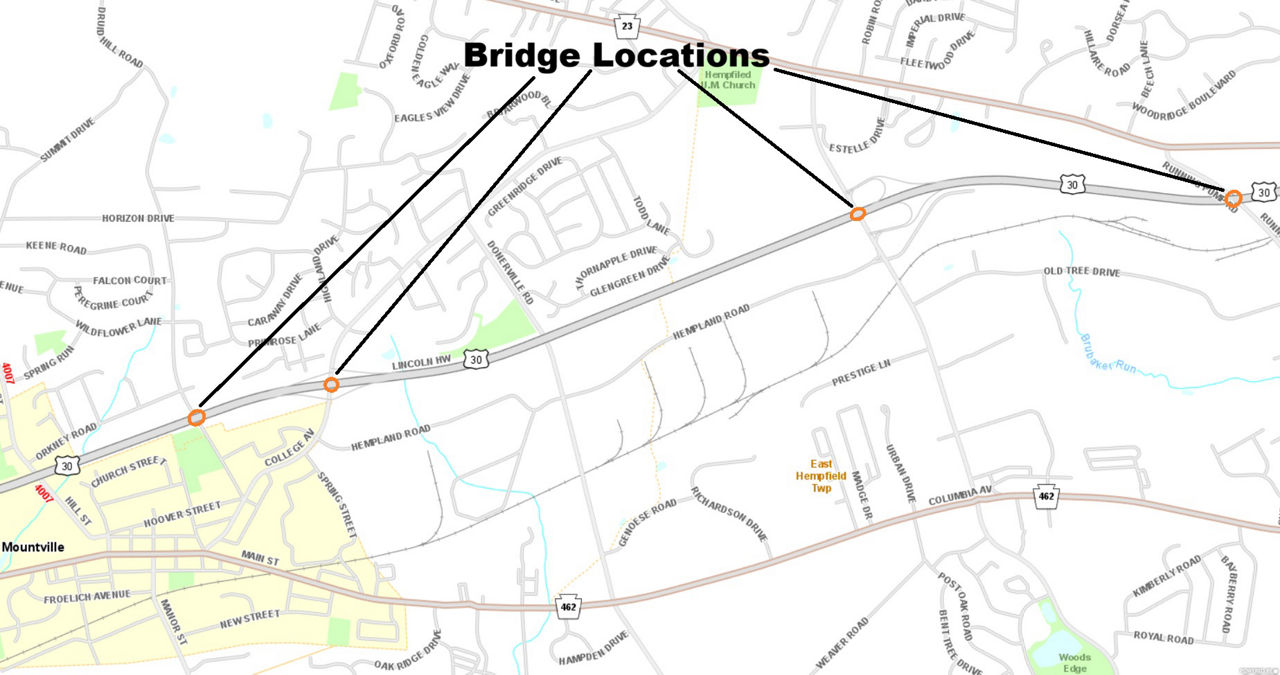 map indicating bridge locations