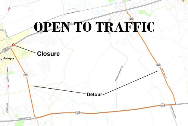 Map shows location of a sinkhole that was repaired on Route 422 in Palmyra, PA.