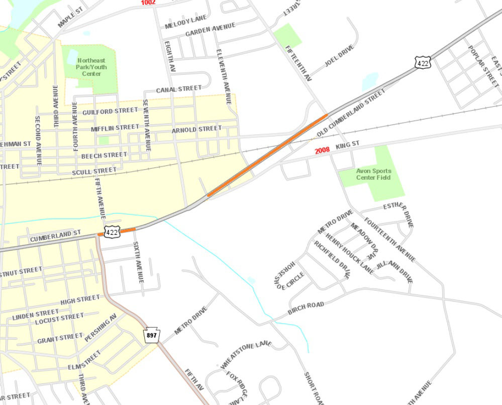 Location of resurfacing on Route 422 in Lebanon County.
