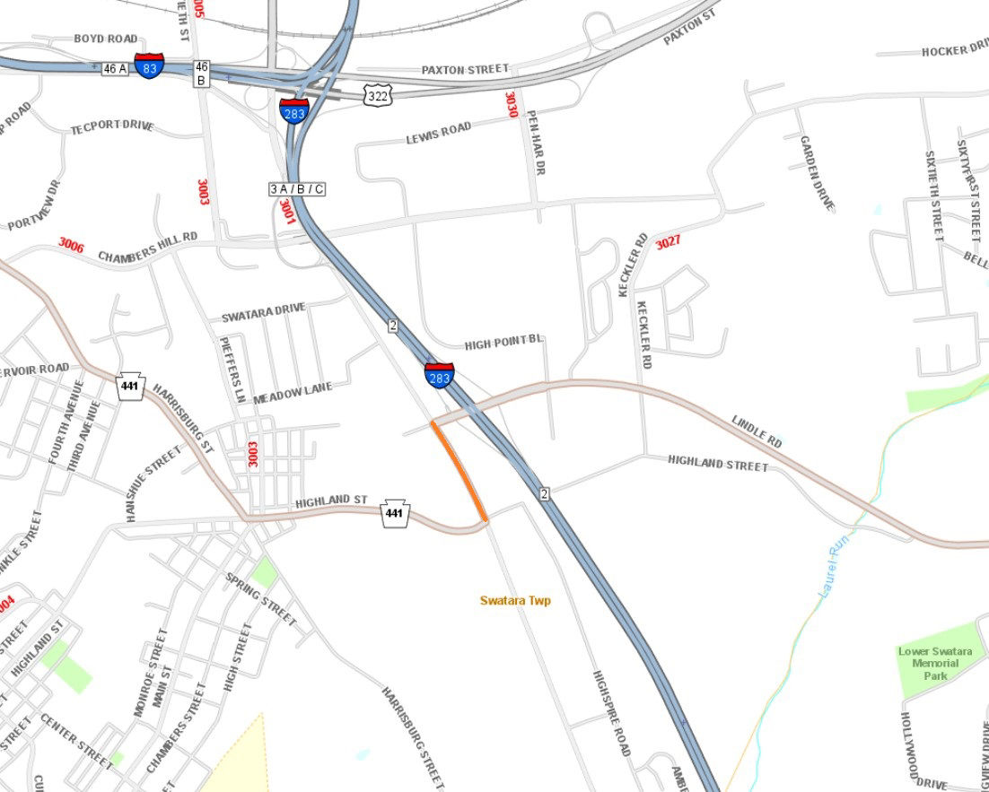 Image shows location of Eisenhower Boulevard safety improvement project.