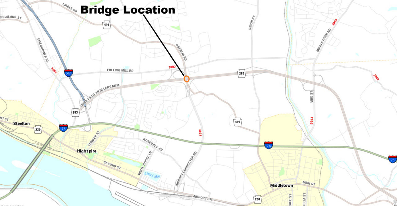 map indicating bridge location