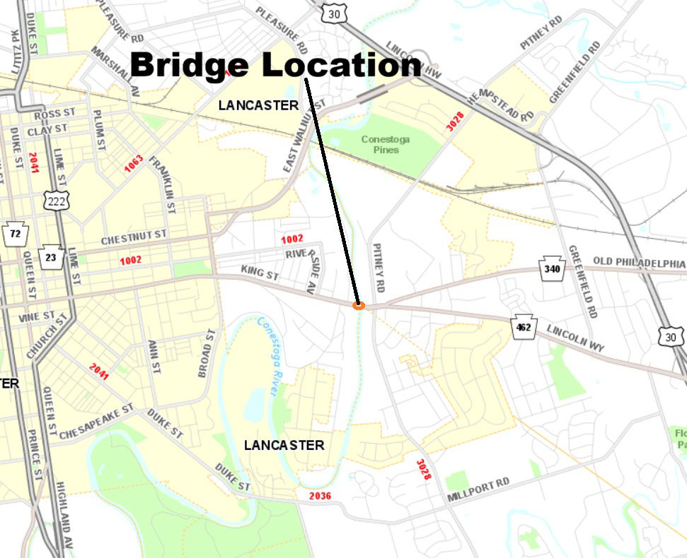 map indicating bridge location