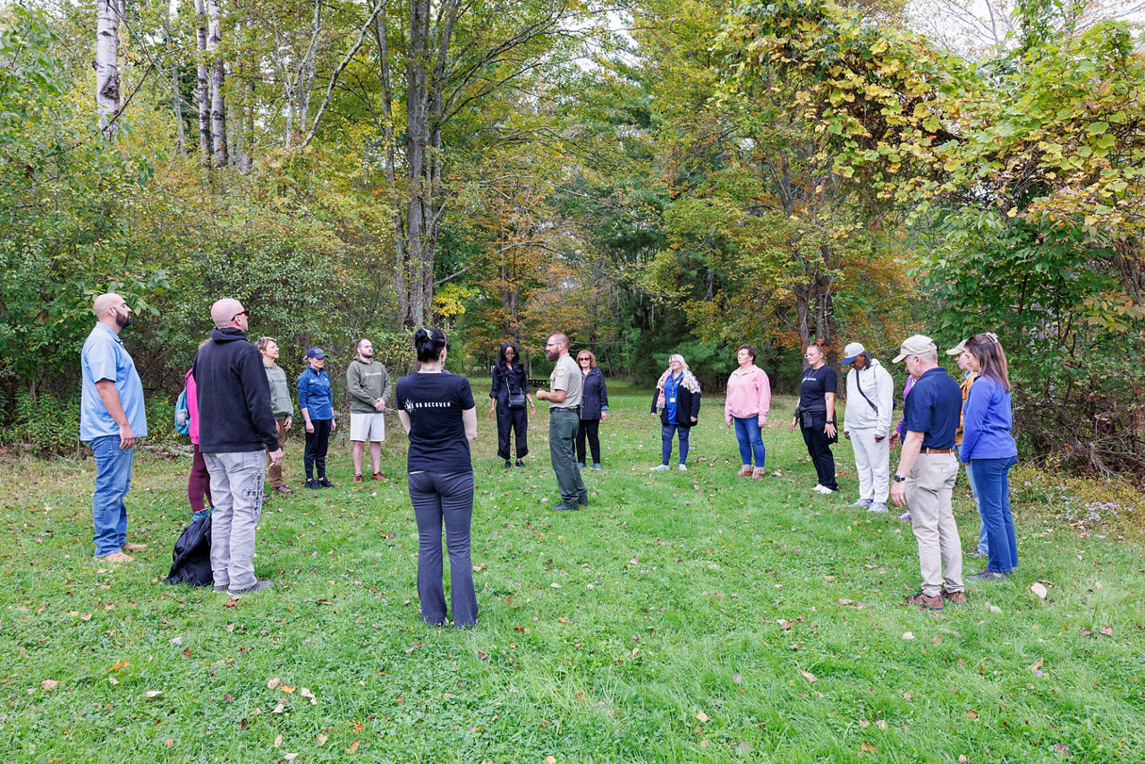 Pennsylvania Department of Drug and Alcohol Programs Secretary Dr. Latika Davis-Jones participates in a mindfulness exercise for the Recovery in Nature intiative