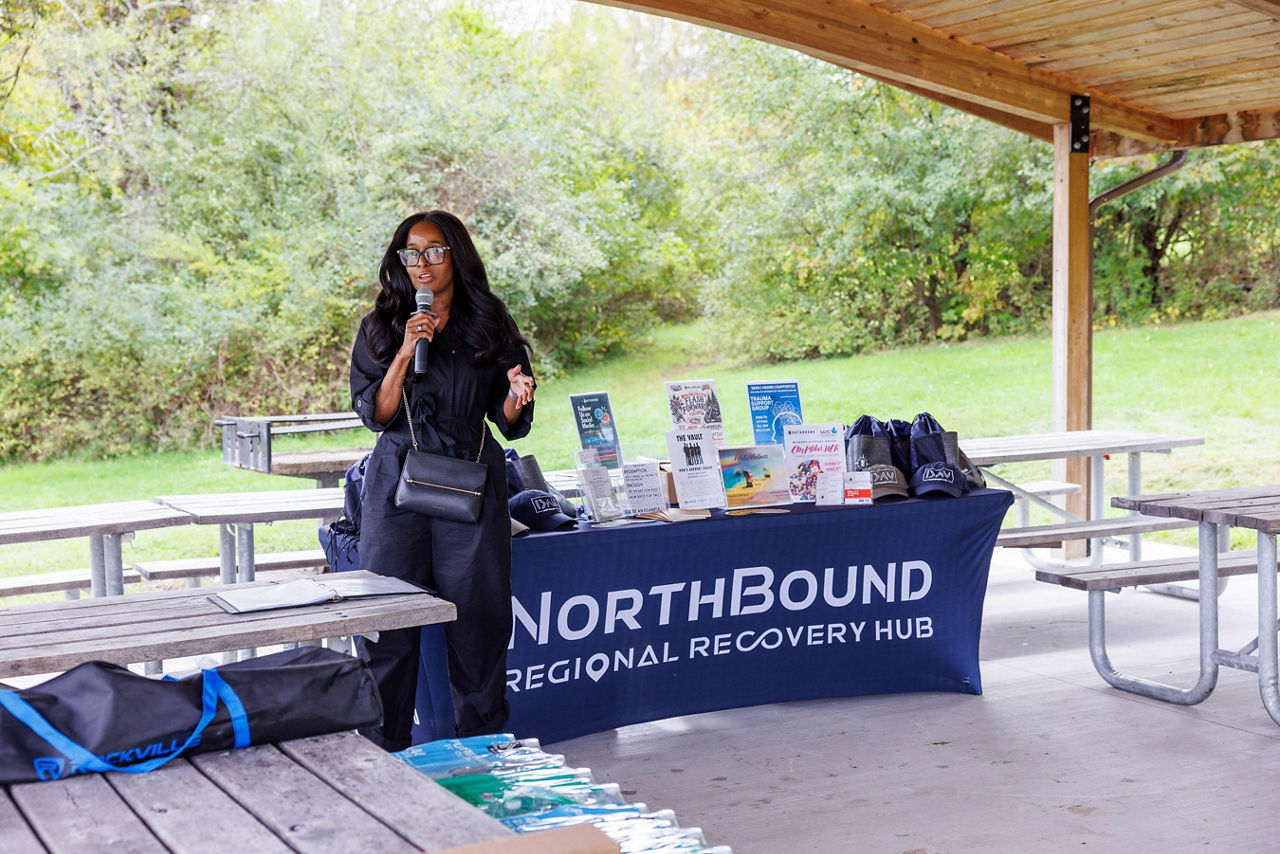 Pennsylvania Department of Drug and Alcohol Programs Secretary Dr. Latika Davis-Jones speaks at the Recovery in Nature event.