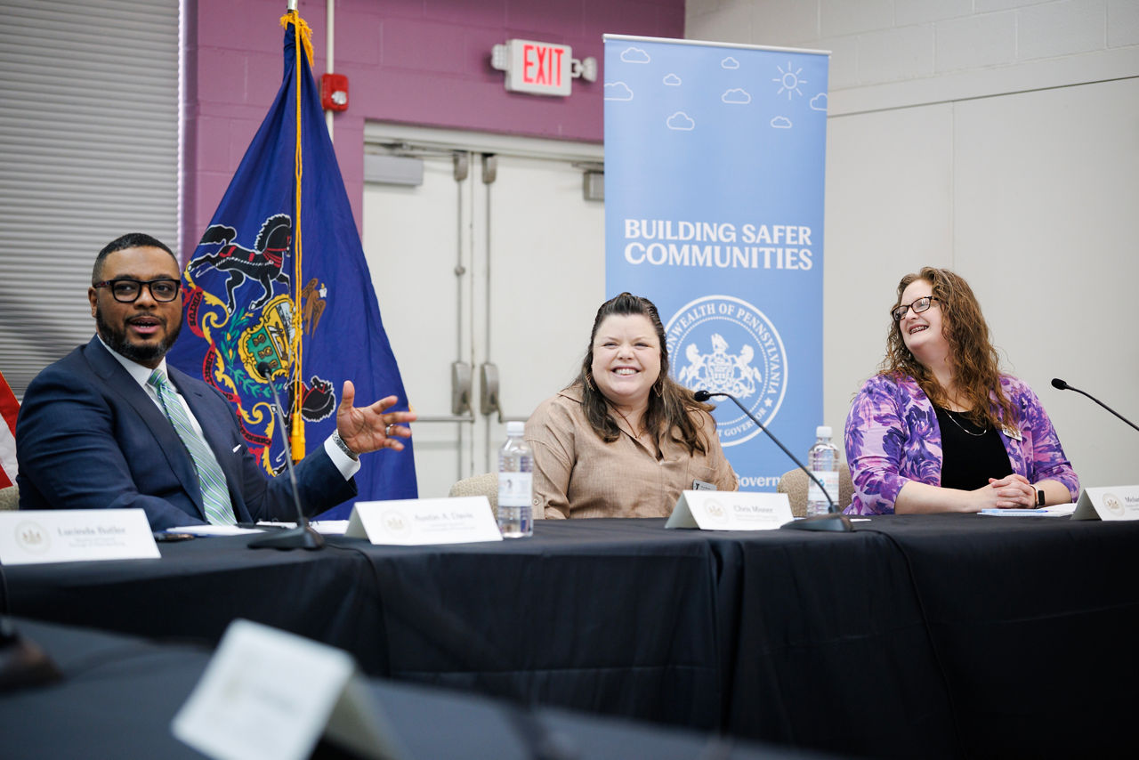 Chris Misner, Chambersburg Memorial YMCA Senior Director of Programming and Melanie Cook, Chambersburg Memorial YMCA Director of Early Childhood Services and joins Lt. Gov. Austin Davis in a roundtable discussion at Franklin County to showcase how the Shapiro-Davis Administration’s investments in violence prevention have made Pennsylvania communities and schools safer over the last three years. 