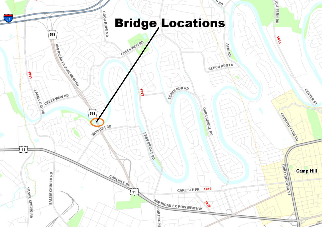 map indicating bridge locations