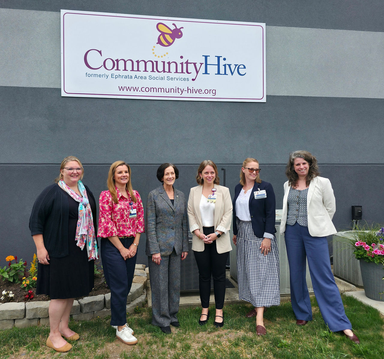 PA DHS Secretary Dr. Val Arkoosh (3rd from left) is pictured with a group outside the Community Hive in Ephrata