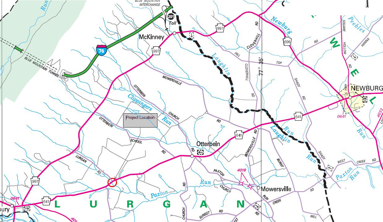 Location of Route 641 bridge replacement project in Franklin County.
