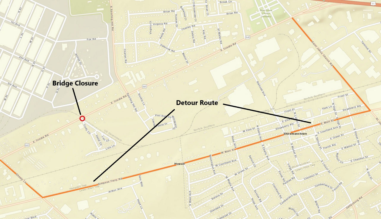 map indicating bridge location