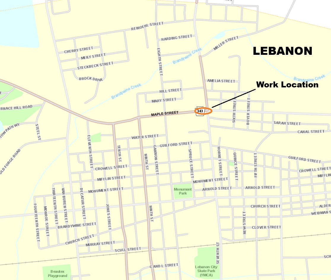 Location of pavement repairs at 7th Street and Maple Street in the City of Lebanon.