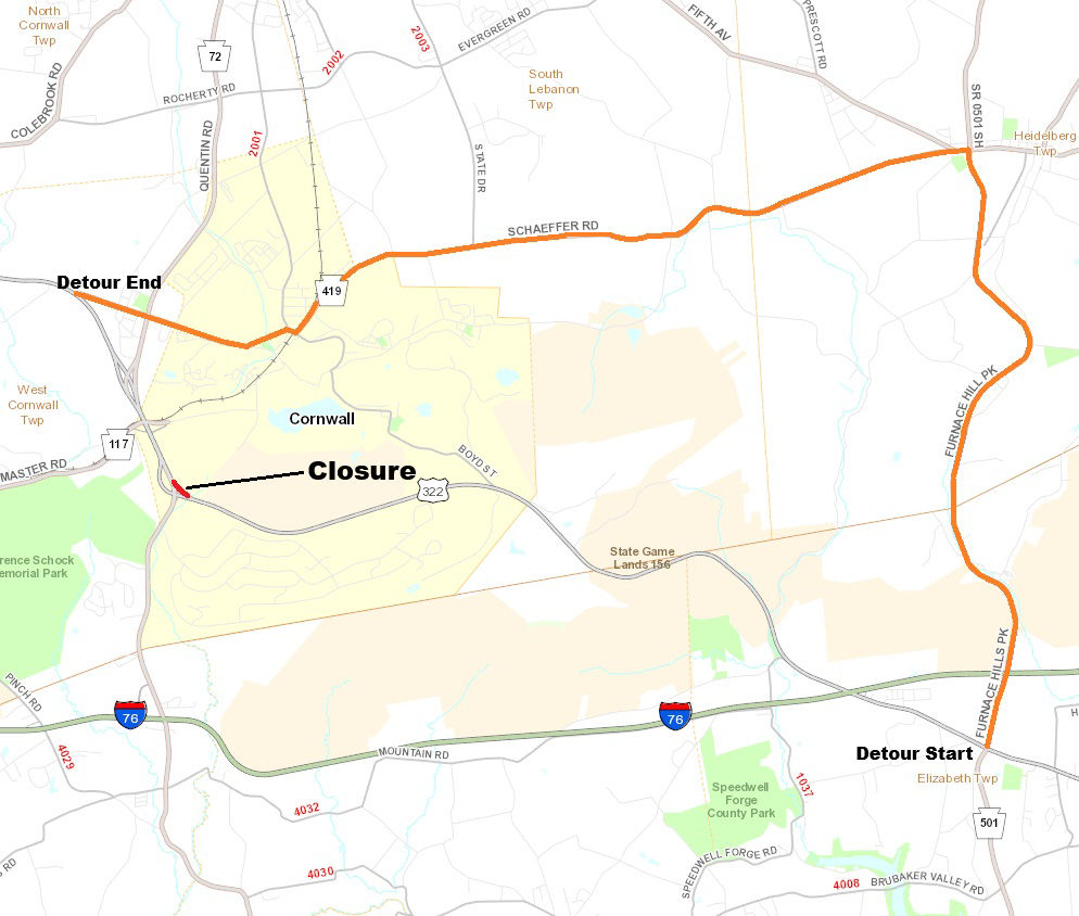 map indicating project location and detour