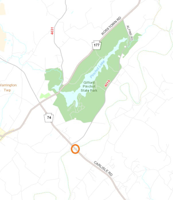 Location of Route 74 bridge inspection in York County.