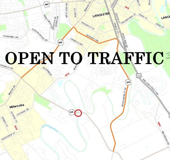 Location of Route 741 (Millersville Road) bridge in Lancaster and Pequea townships, Lancaster County.