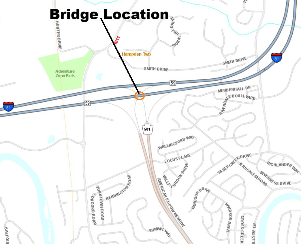 map indicating bridge location