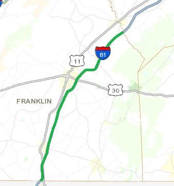 Line on map shows where litter will be removed along I-81 in Franklin County.
