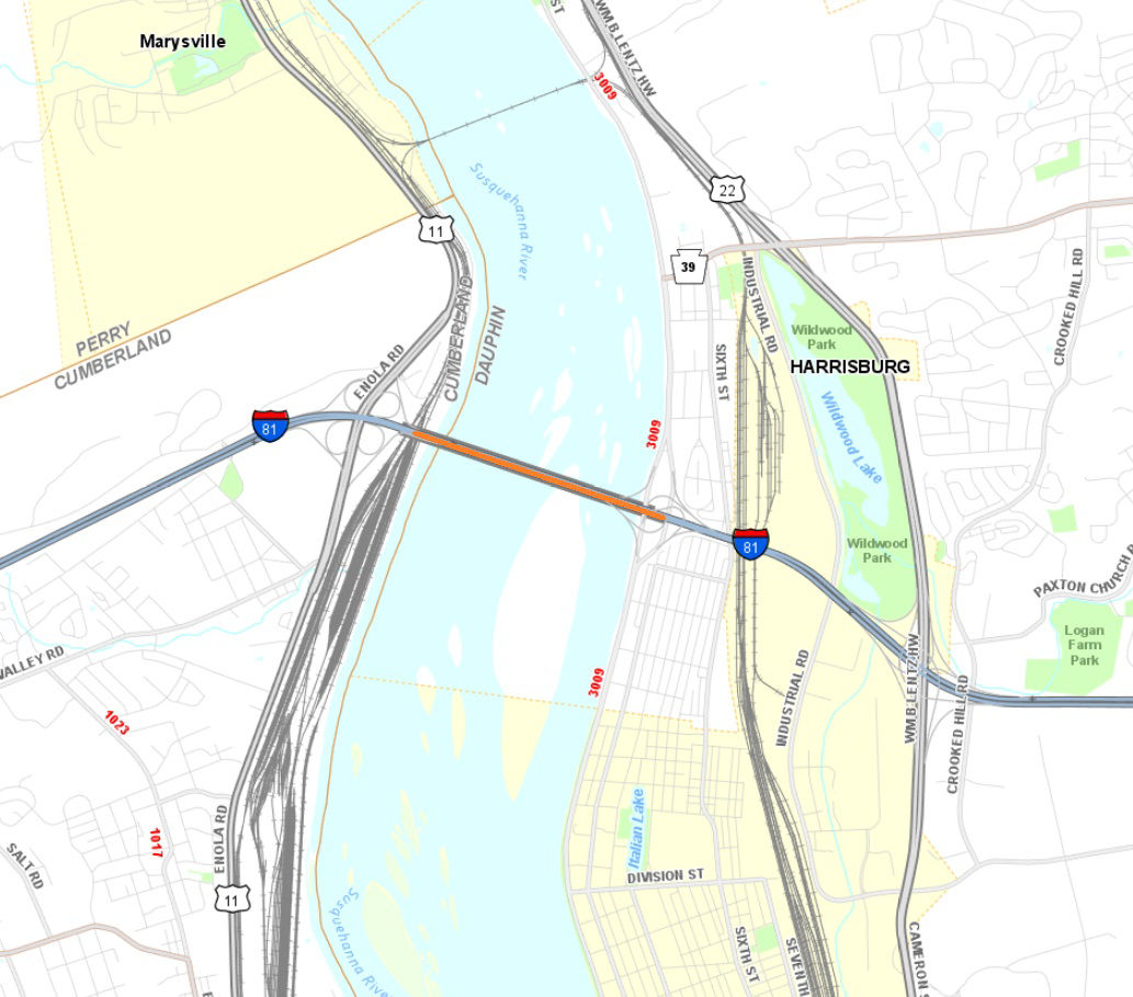 Sign structure inspections on I-81 in Dauphin County.